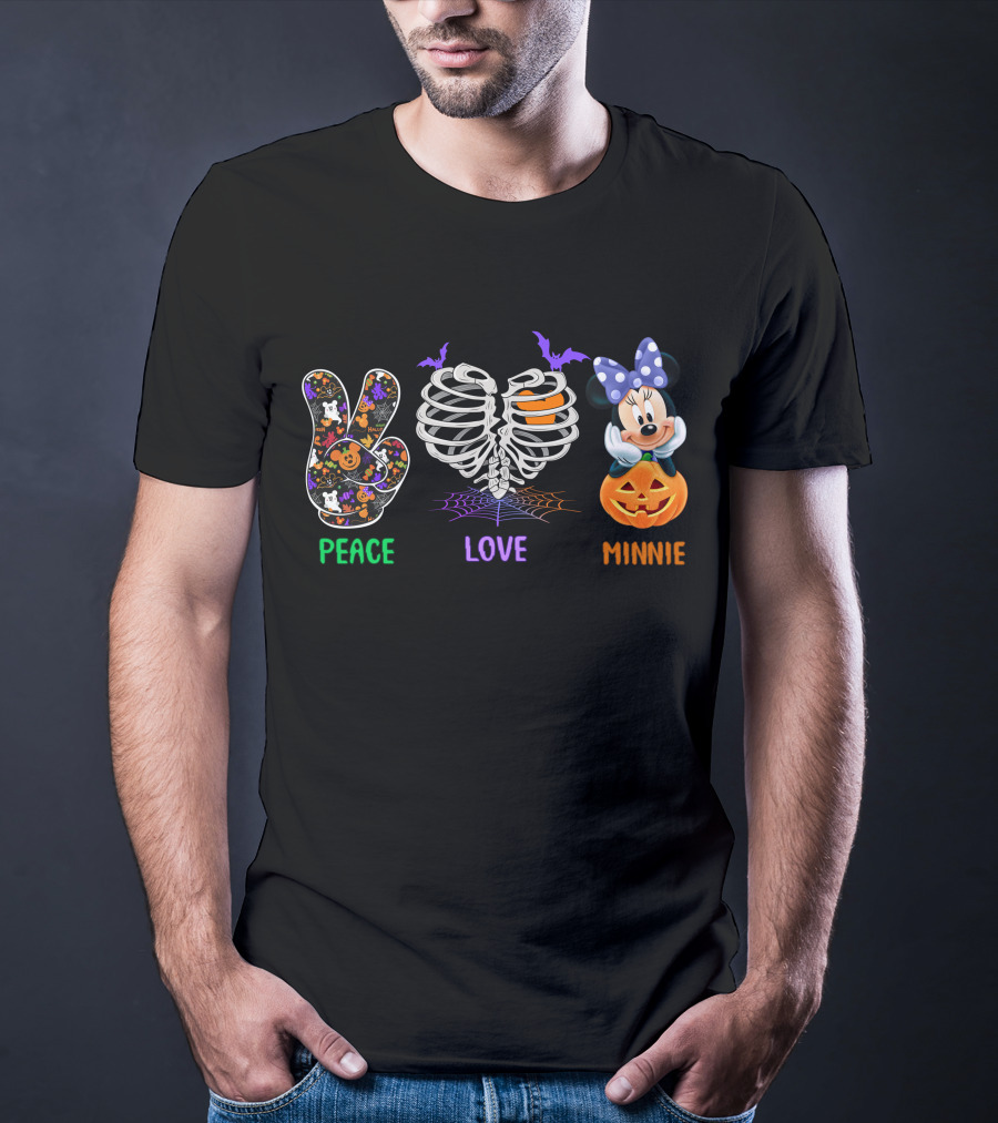Peace Love Minnie Halloween Skeleton Pumpkin T-Shirt