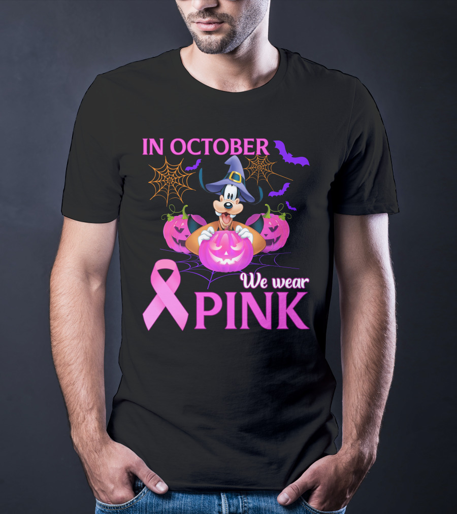 In October We Wear Pink Goofy Halloween Breast Cancer Awareness T-Shirt