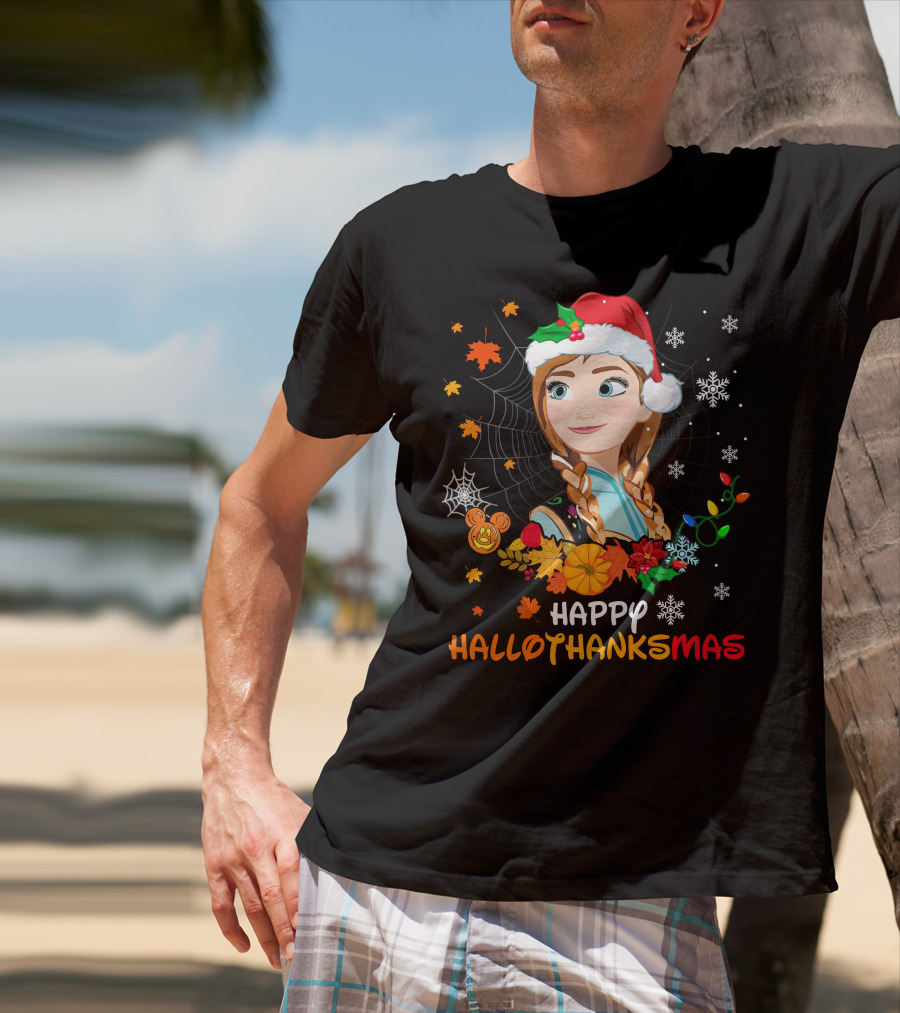 Happy Hallothanksmas Anna Christmas Holiday Theme T-Shirt