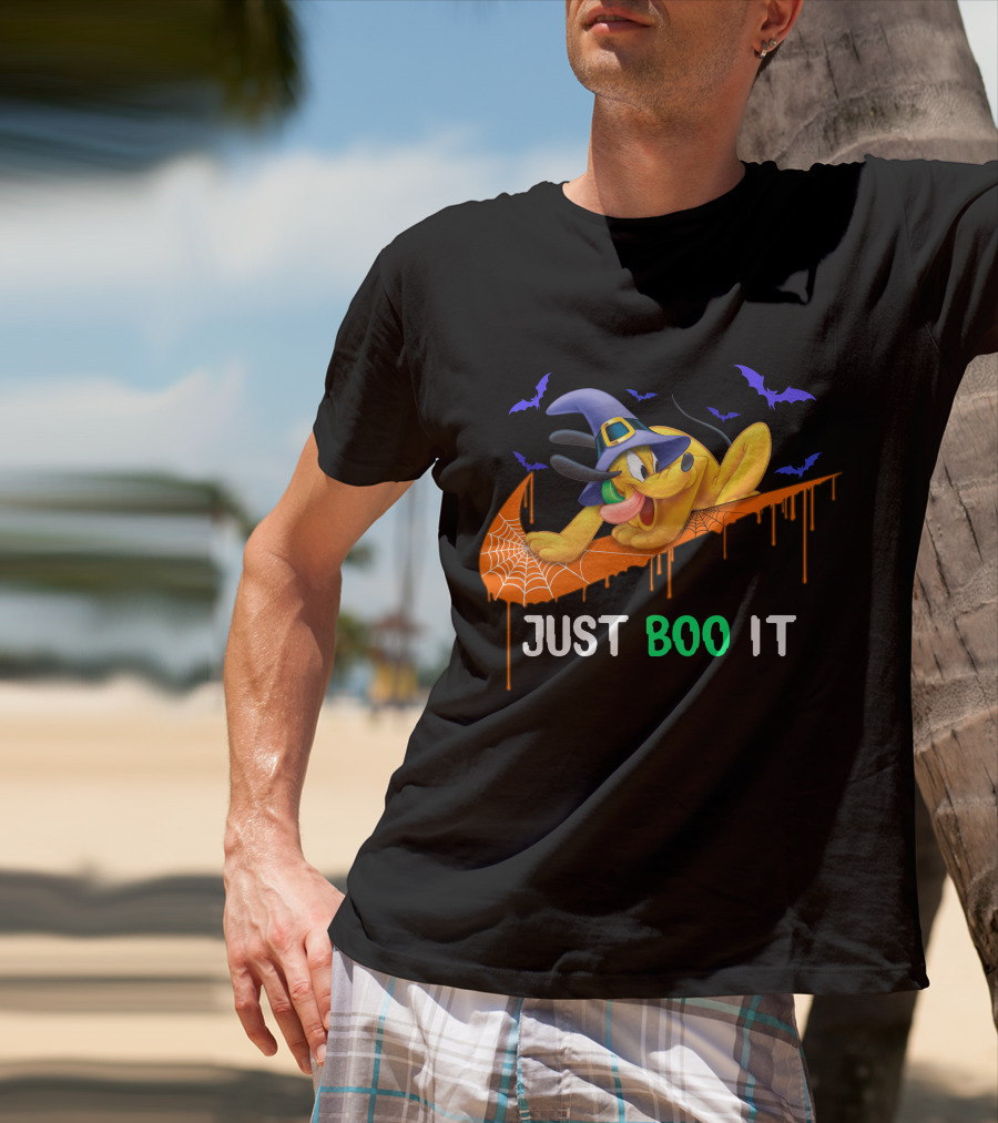 Just Boo It Halloween Pluto Witch Hat Bats Nike Swoosh T-Shirt