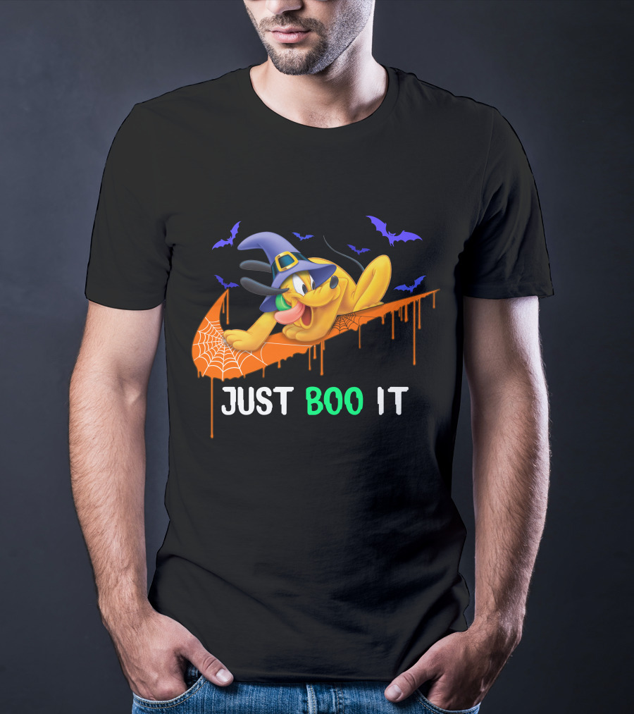 Just Boo It Halloween Pluto Witch Hat Bats Nike Swoosh T-Shirt