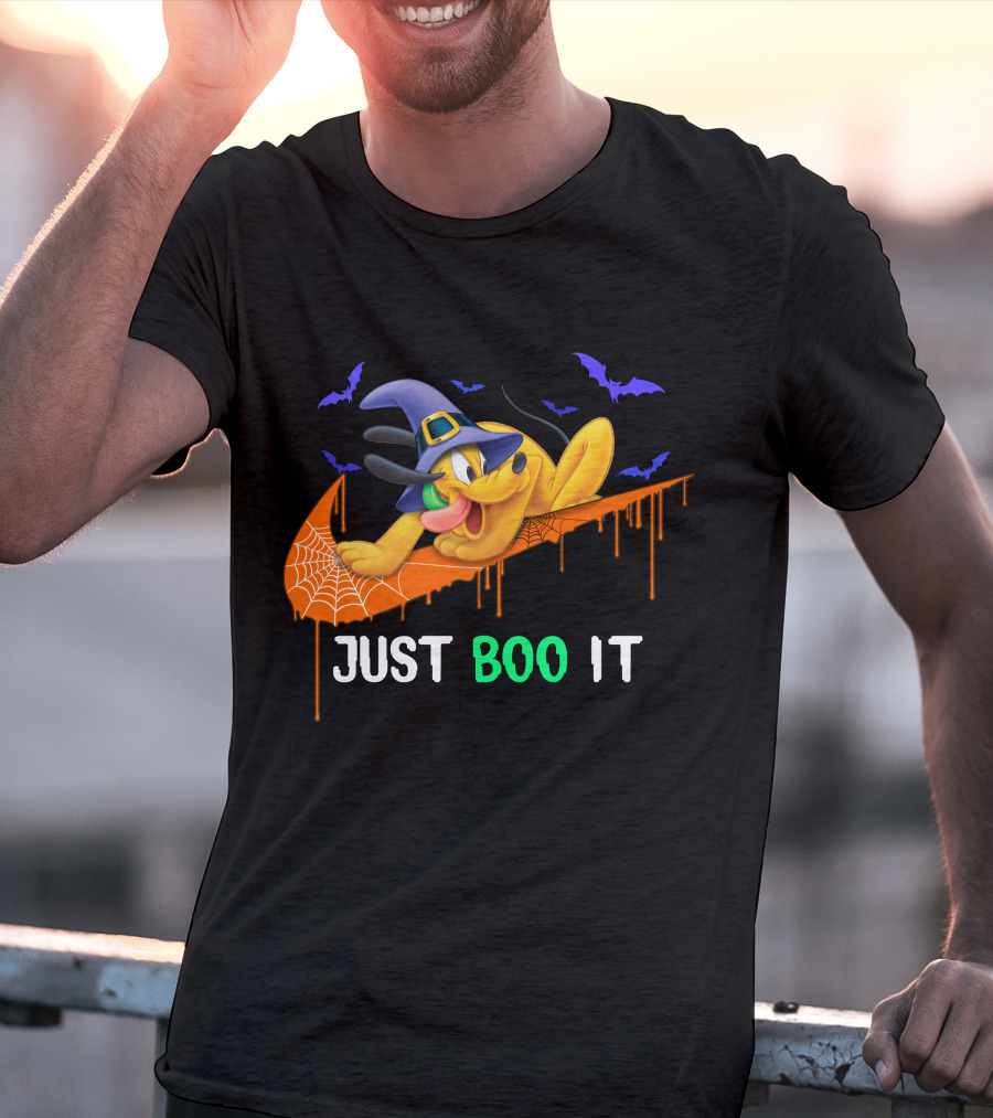 Just Boo It Halloween Pluto Witch Hat Bats Nike Swoosh T-Shirt