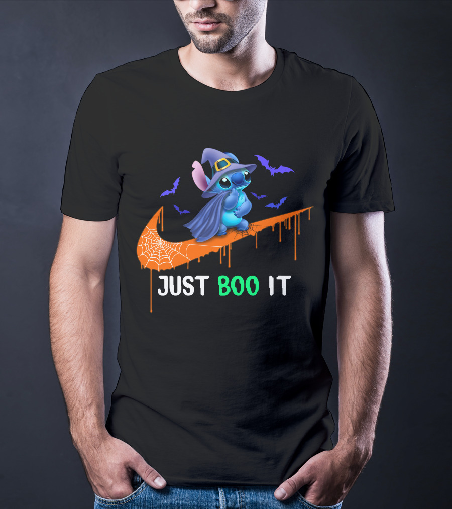 Just Boo It Halloween Stitch Witch Bat Nike Swoosh T-Shirt