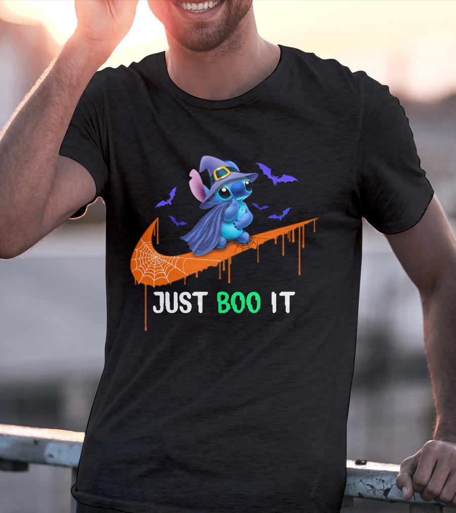 Just Boo It Halloween Stitch Witch Bat Nike Swoosh T-Shirt