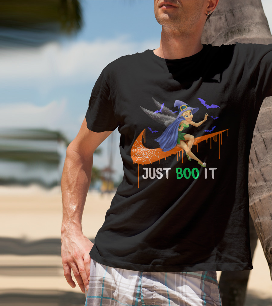 Just Boo It Tinker Bell Witch Halloween Bats Spiderweb T-Shirt