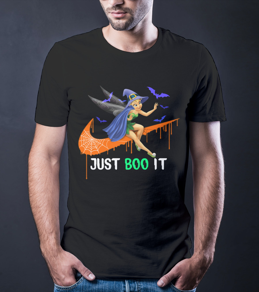 Just Boo It Tinker Bell Witch Halloween Bats Spiderweb T-Shirt