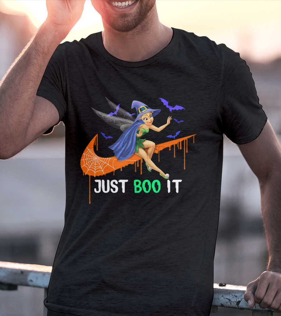 Just Boo It Tinker Bell Witch Halloween Bats Spiderweb T-Shirt