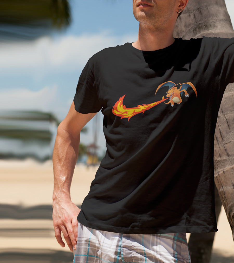 Charizard Fire Nike Logo Crossover T-Shirt