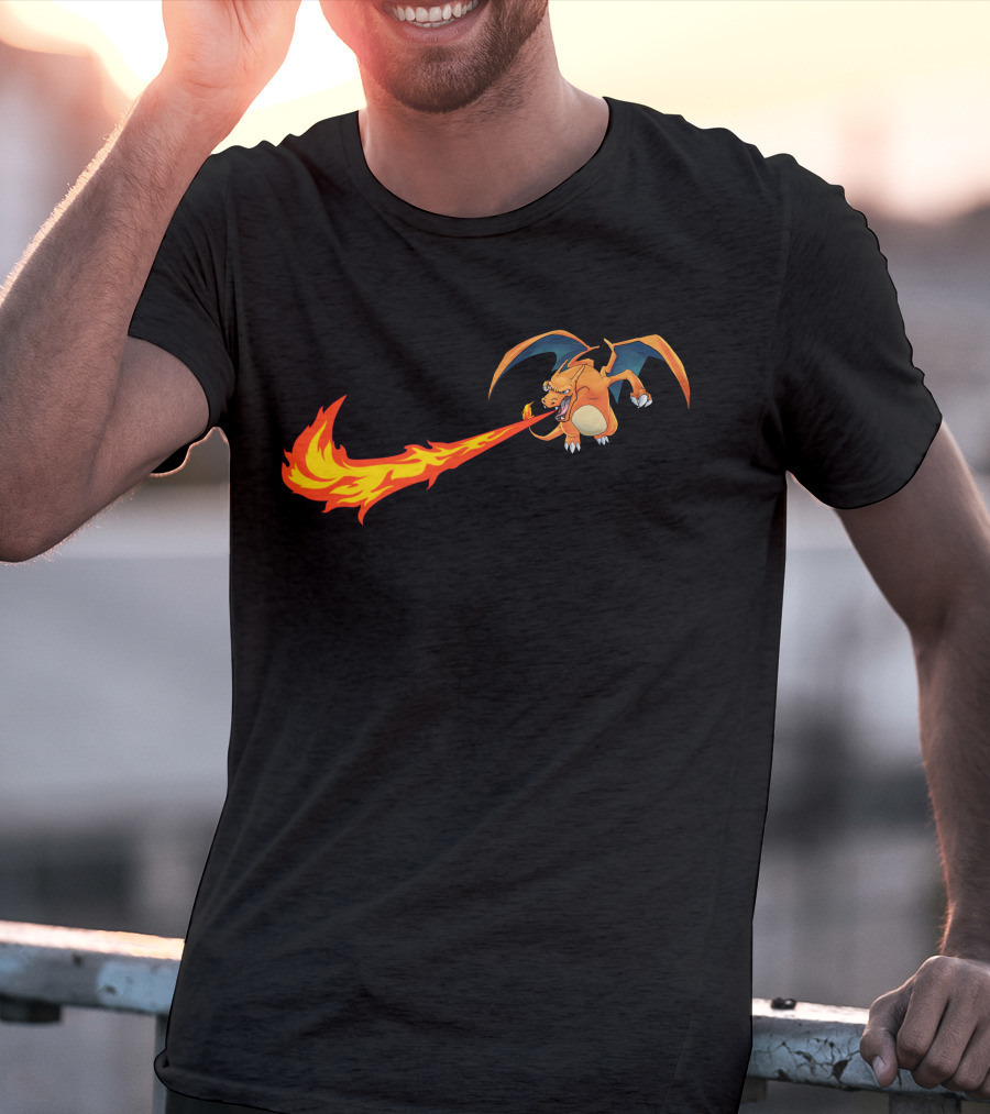 Charizard Fire Nike Logo Crossover T-Shirt