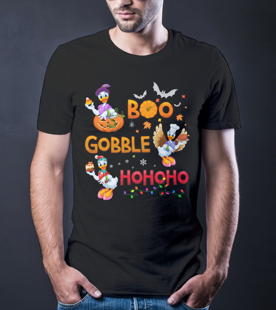 Boo Gobble Hohoho Daisy Duck Halloween Thanksgiving Christmas T-Shirt