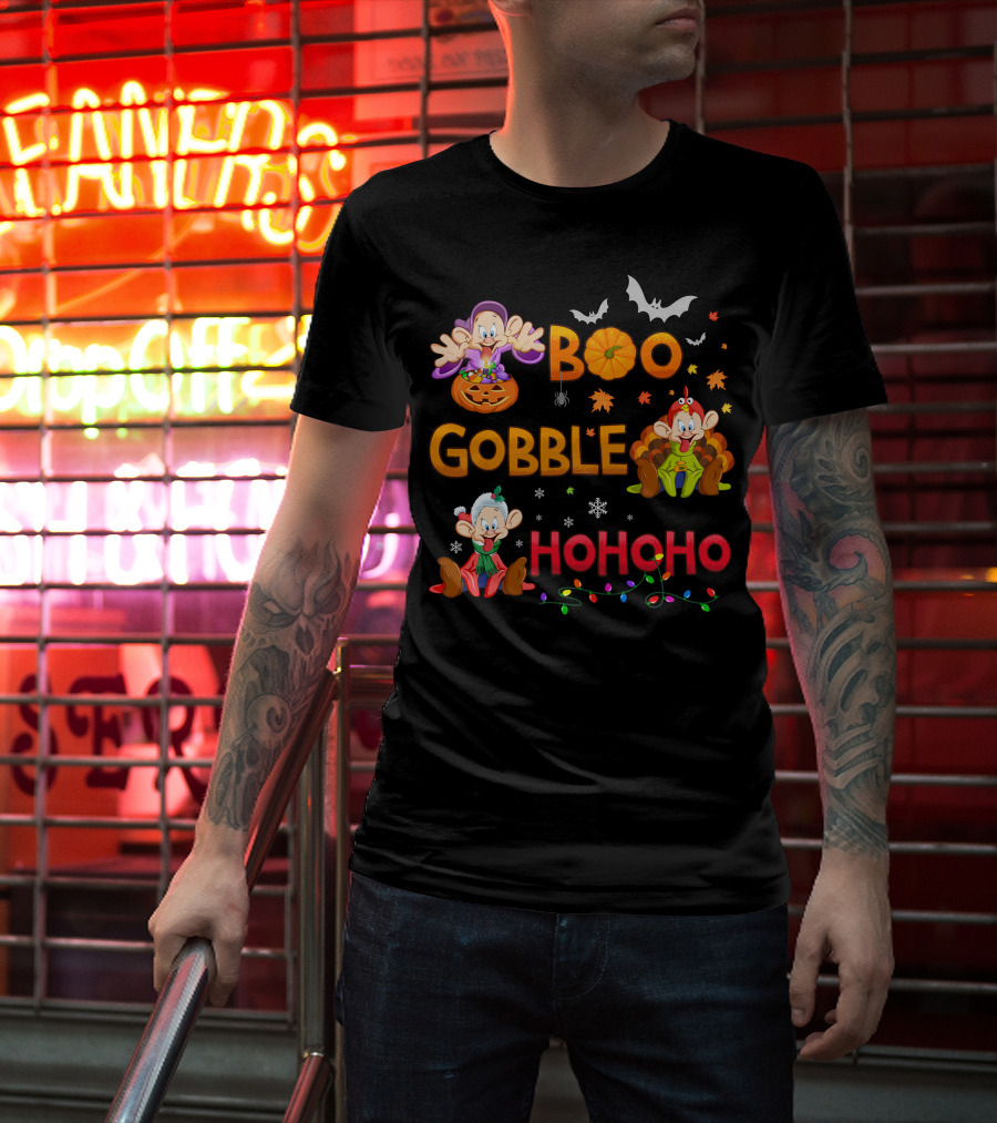 Boo Gobble Hohoho Dopey Halloween Thanksgiving Christmas T-Shirt