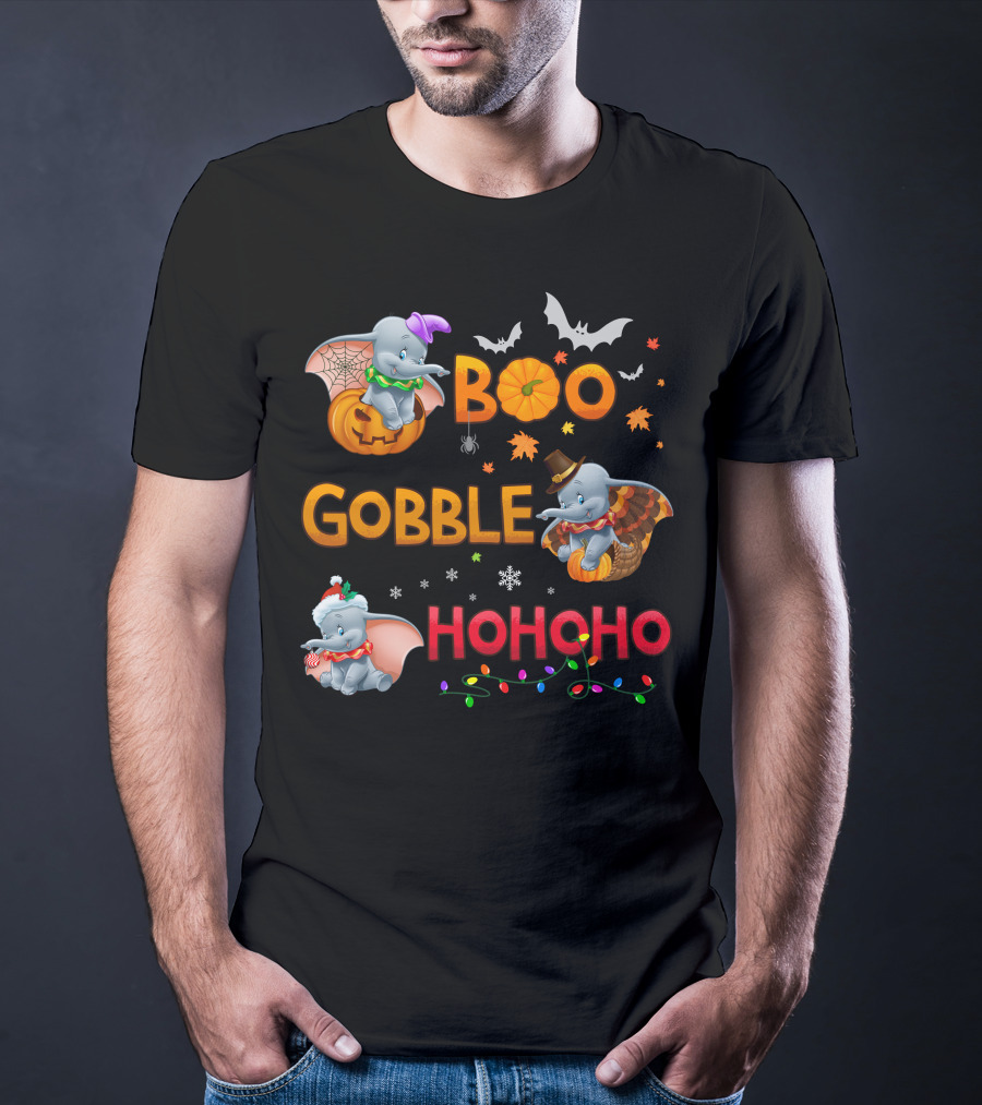 Boo Gobble Hohoho Dumbo Halloween Thanksgiving Christmas Collection T-Shirt
