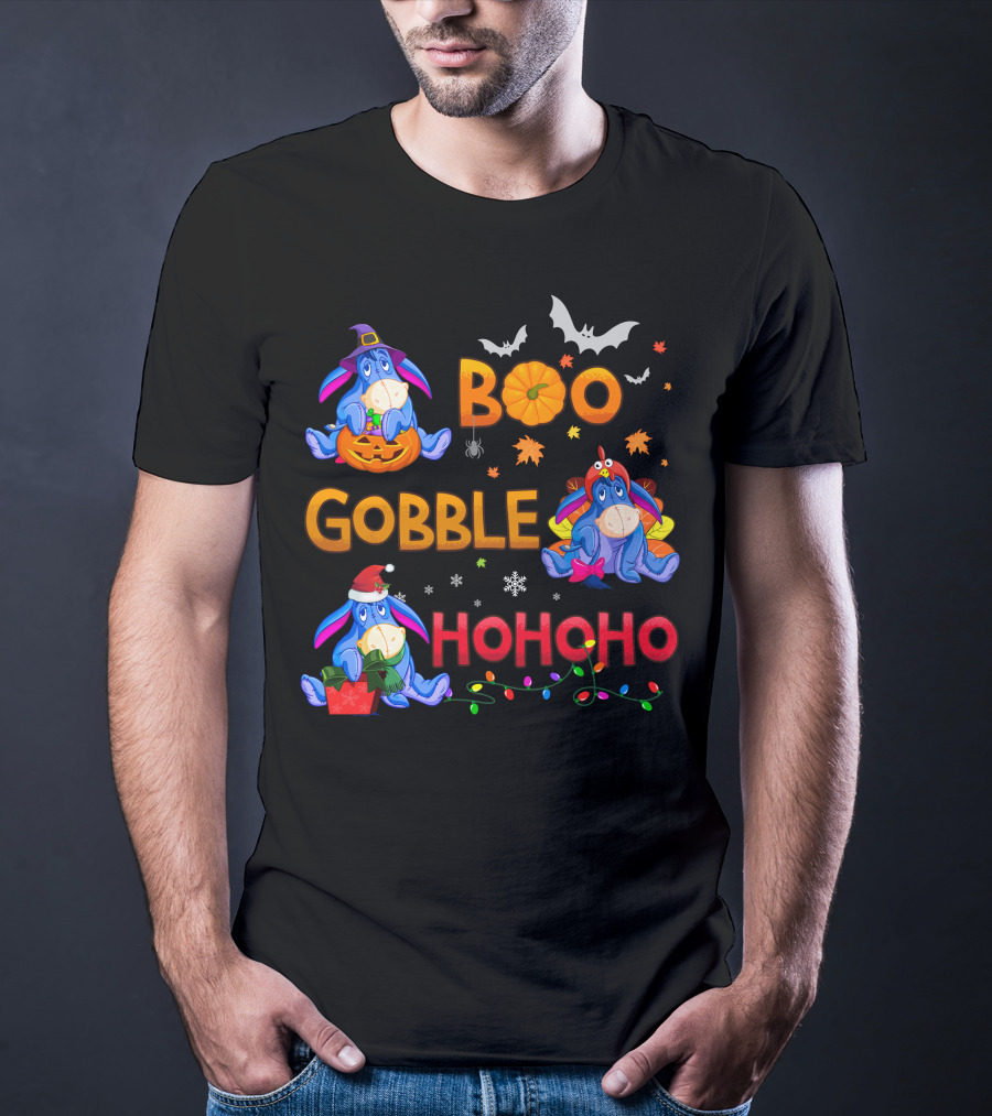 Eeyore Boo Gobble Ho Ho Ho Fall Halloween Thanksgiving Christmas T-Shirt