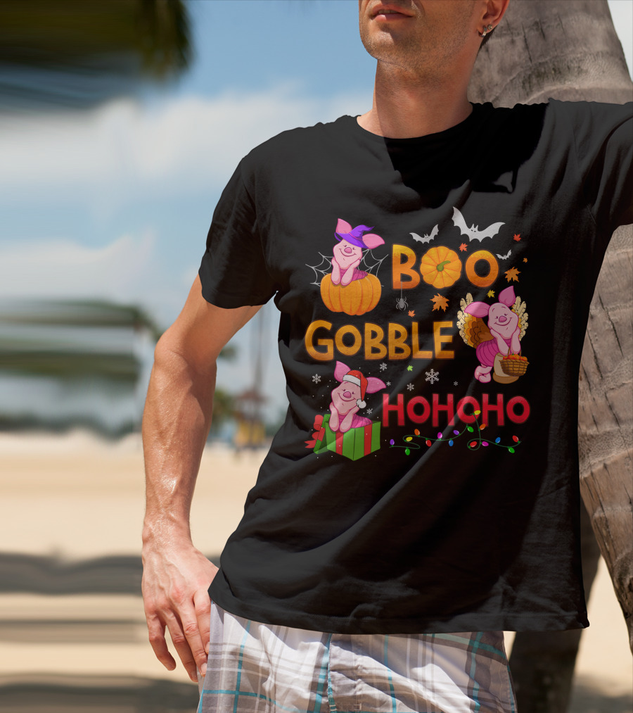 Piglet Boo Gobble Ho Ho Ho Holiday Seasons T-Shirt