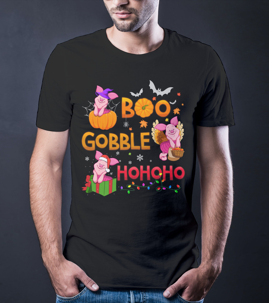Piglet Boo Gobble Ho Ho Ho Holiday Seasons T-Shirt