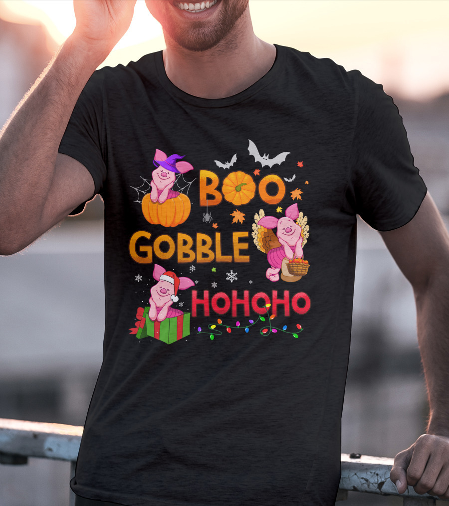 Piglet Boo Gobble Ho Ho Ho Holiday Seasons T-Shirt