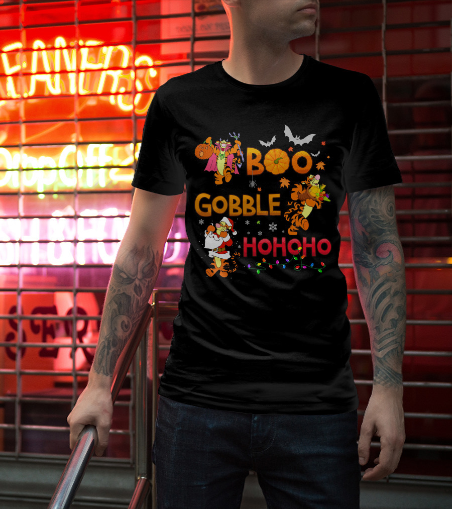 Tigger Boo Gobble Ho Ho Ho Halloween Thanksgiving Christmas Fun T-Shirt