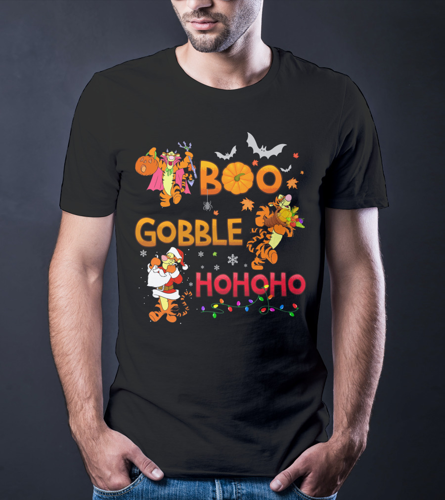 Tigger Boo Gobble Ho Ho Ho Halloween Thanksgiving Christmas Fun T-Shirt