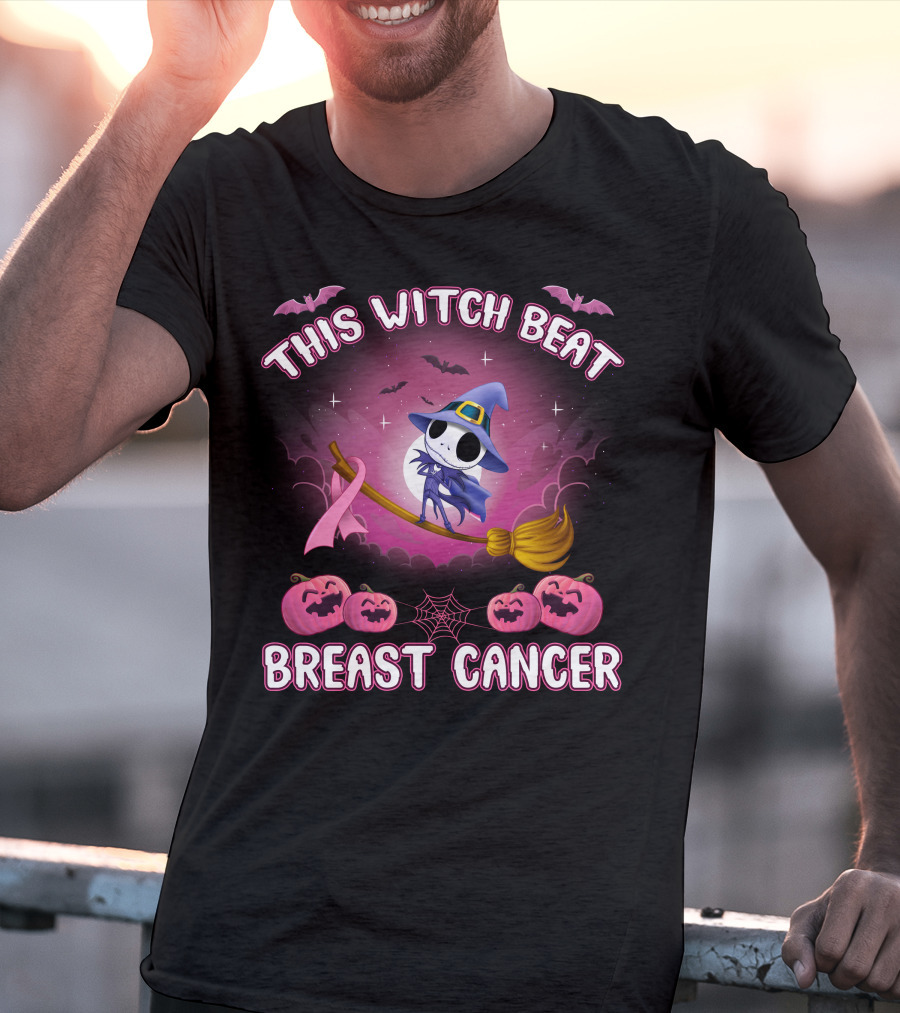 This Witch Beat Breast Cancer Halloween Pink Ribbon Jack-O-Lanterns T-Shirt