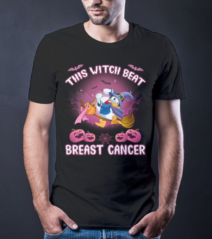 This Witch Beat Breast Cancer Donald Duck Halloween Pink Ribbon T-Shirt