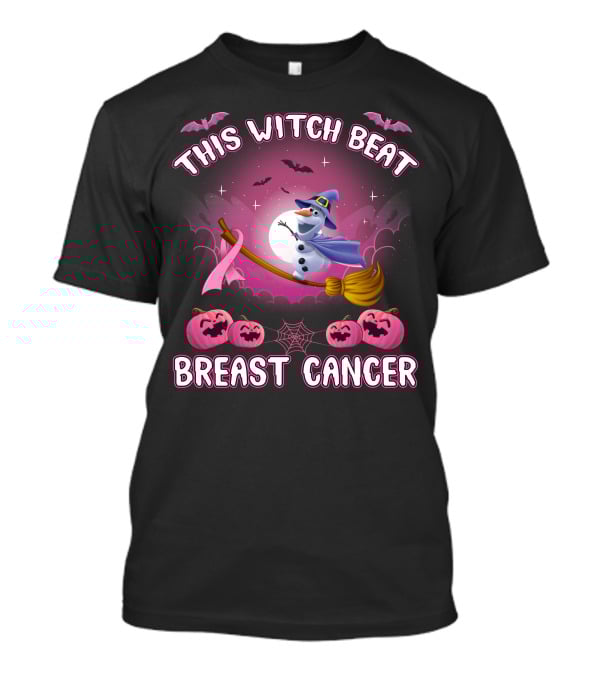 This Witch Beat Breast Cancer Olaf Broomstick Pink Ribbon Halloween Pumpkin Bat Moon T-Shirt