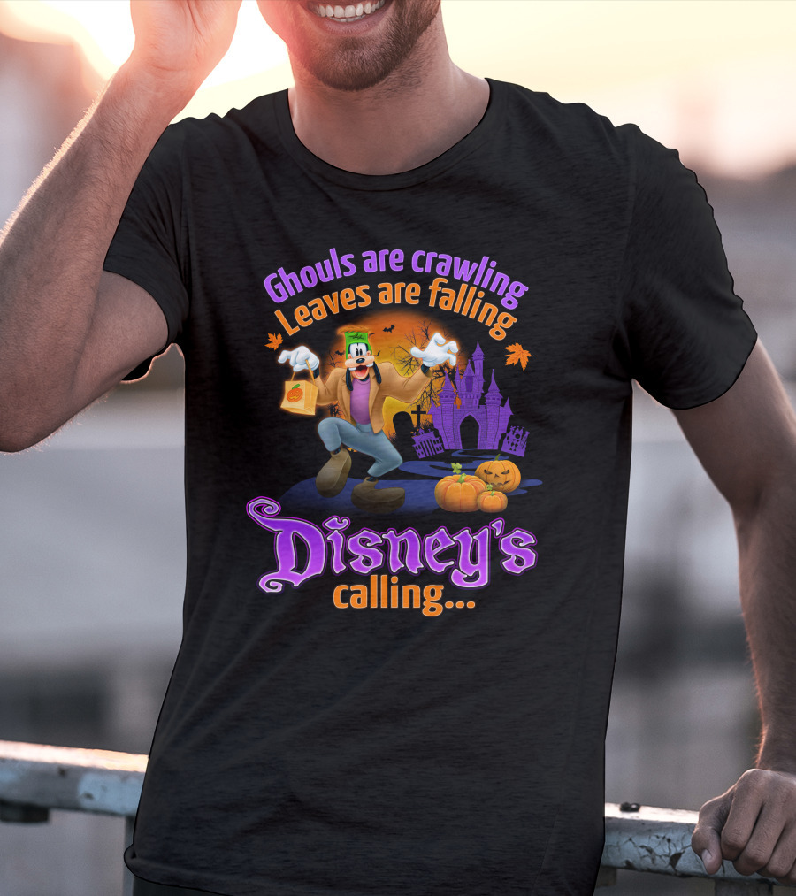 Ghouls Are Crawling Leaves Are Falling Disney's Calling Goofy Halloween Theme T-Shirt