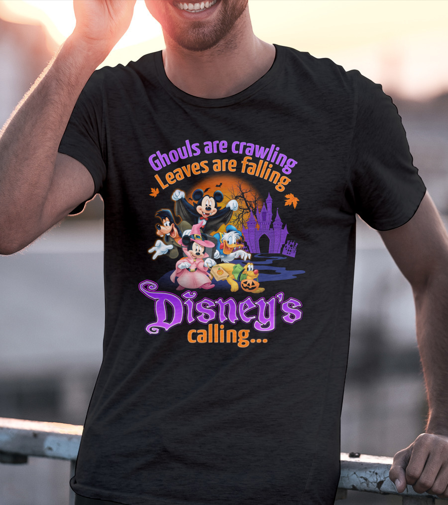 Ghouls Are Crawling Leaves Are Falling Disney's Calling Mickey And Friends T-Shirt