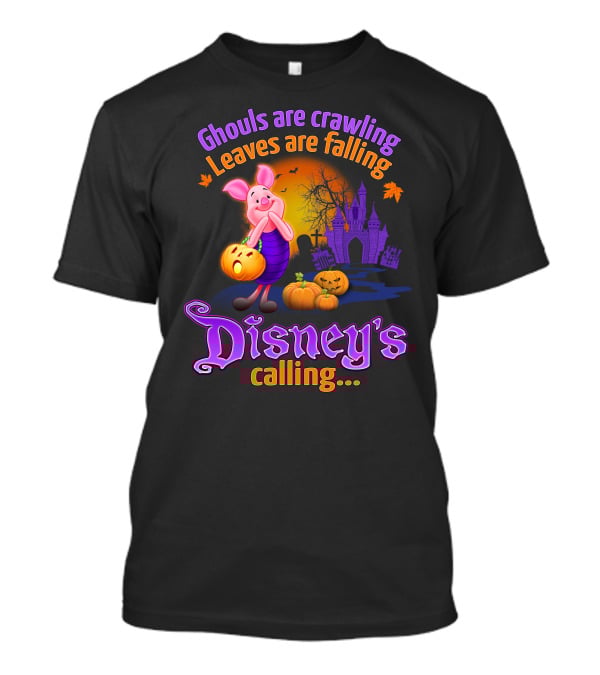 Ghouls Are Crawling Leaves Are Falling Disney's Calling Piglet Halloween Scene T-Shirt