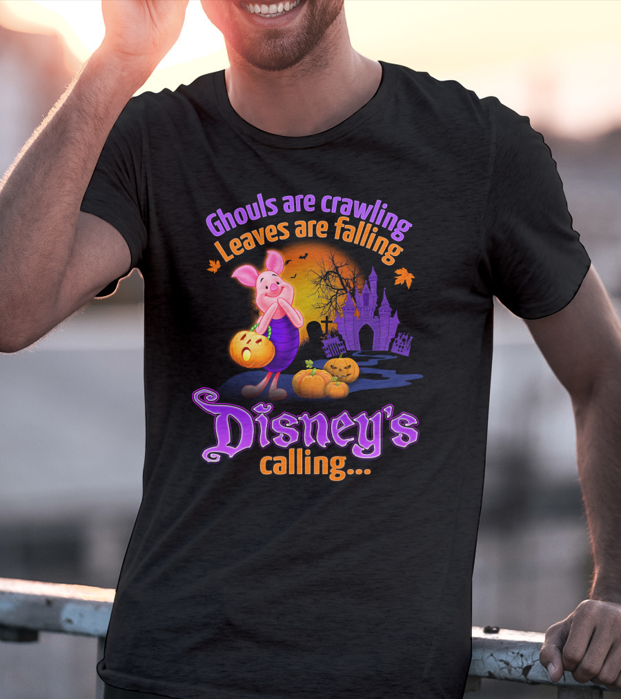 Ghouls Are Crawling Leaves Are Falling Disney's Calling Piglet Halloween Scene T-Shirt