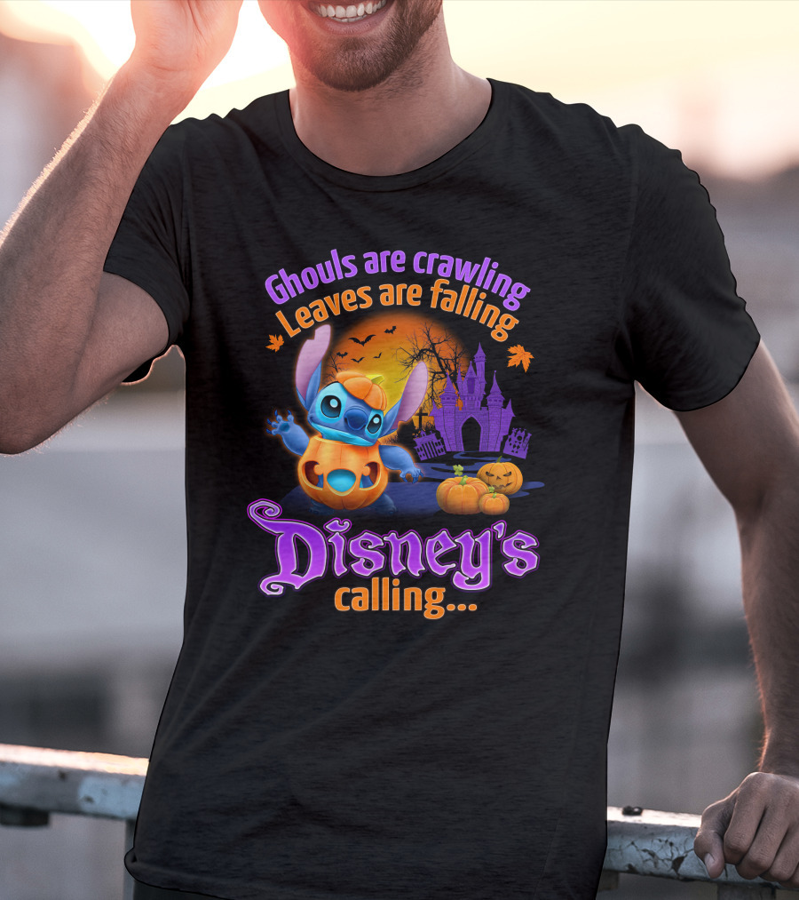 Ghouls Are Crawling Leaves Are Falling Disney's Calling Stitch Halloween Theme T-Shirt