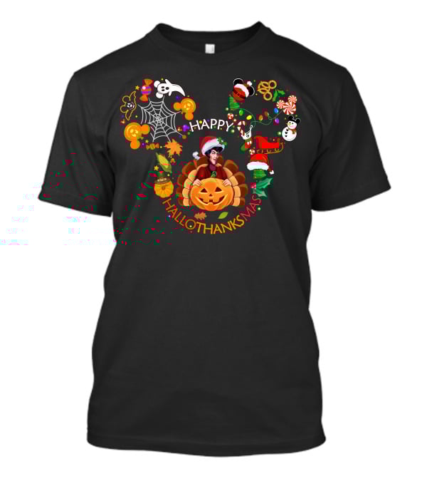 Happy Hallothanksmas Lasdy Tremaine Pumpkin Santa Halloween Christmas Snowman T-Shirt
