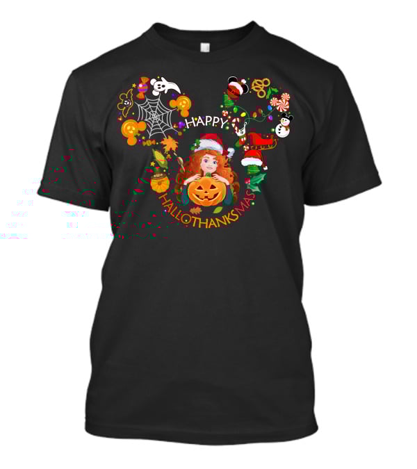 Happy Hallothanksmas Merida Pumpkin Santa Hat Mickey Ears T-Shirt
