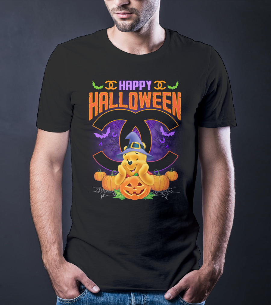 Happy Halloween Pooh Pumpkins Bat Spells T-Shirt