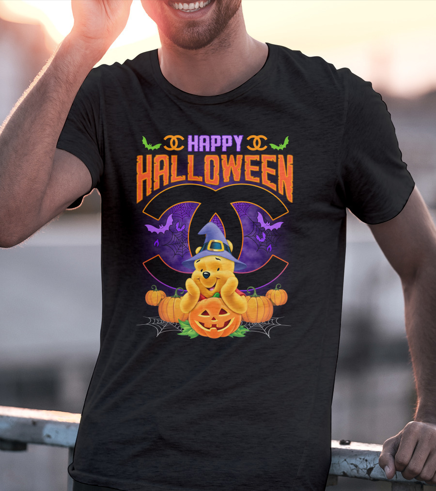 Happy Halloween Pooh Pumpkins Bat Spells T-Shirt