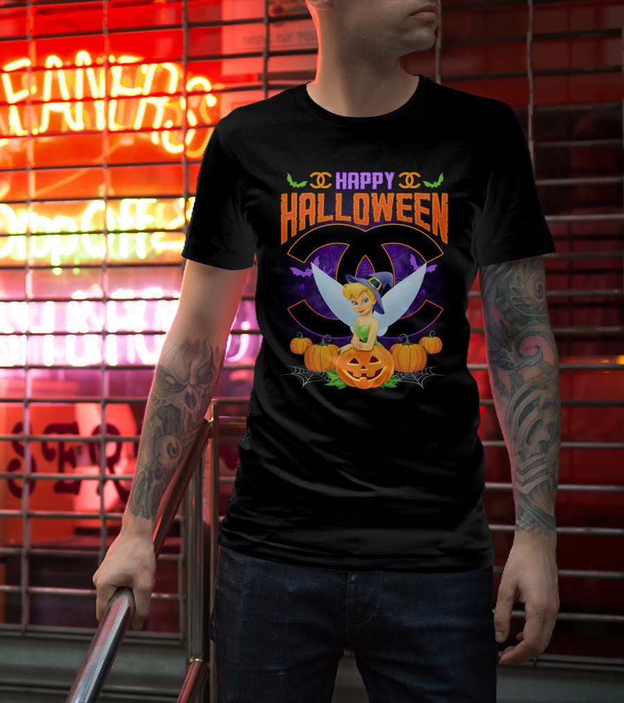 Happy Halloween Tinker Bell Pumpkins Bat Wings T-Shirt