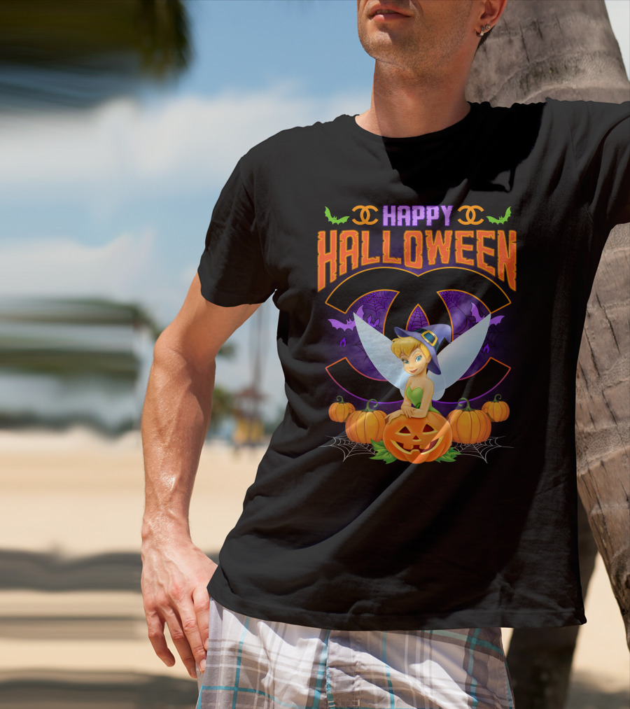 Happy Halloween Tinker Bell Pumpkins Bat Wings T-Shirt