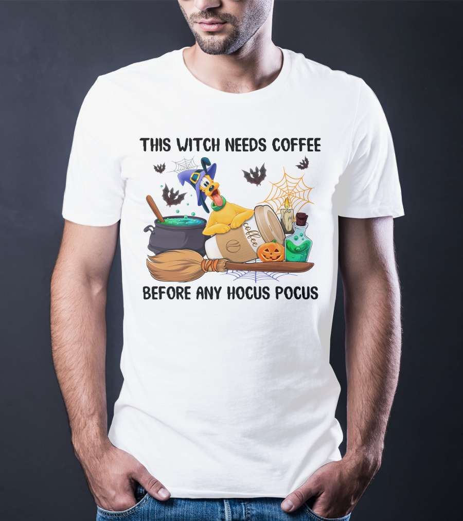 This Witch Needs Coffee Before Any Hocus Pocus Pluto Halloween T-Shirt