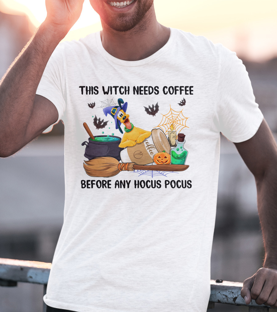 This Witch Needs Coffee Before Any Hocus Pocus Pluto Halloween T-Shirt