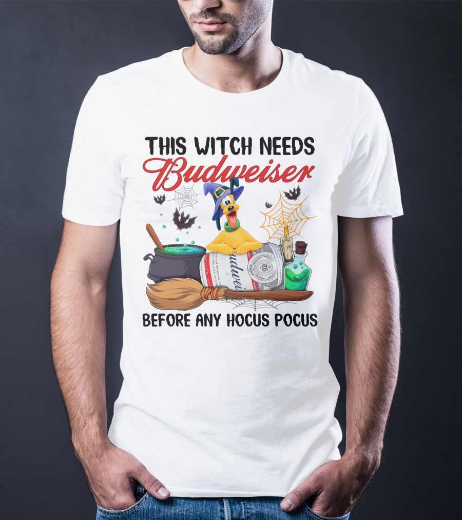 This Witch Needs Budweiser Before Any Hocus Pocus Pluto Halloween T-Shirt