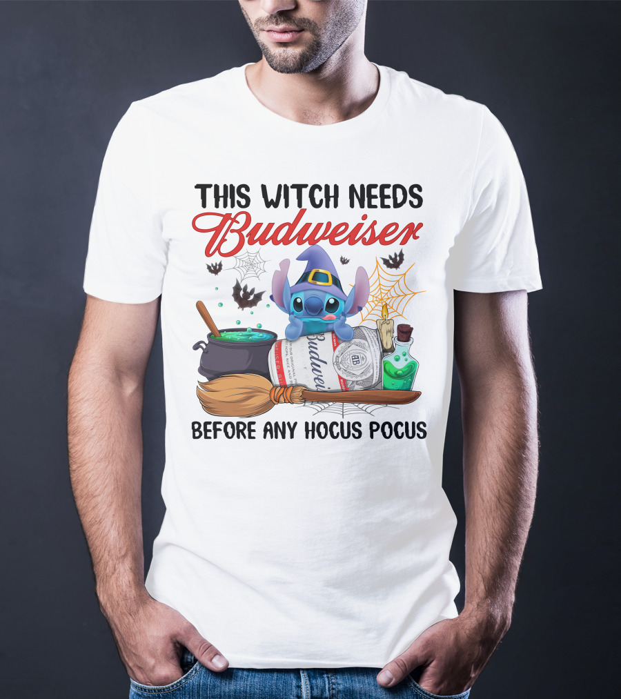 This Witch Needs Budweiser Before Any Hocus Pocus Stitch T-Shirt
