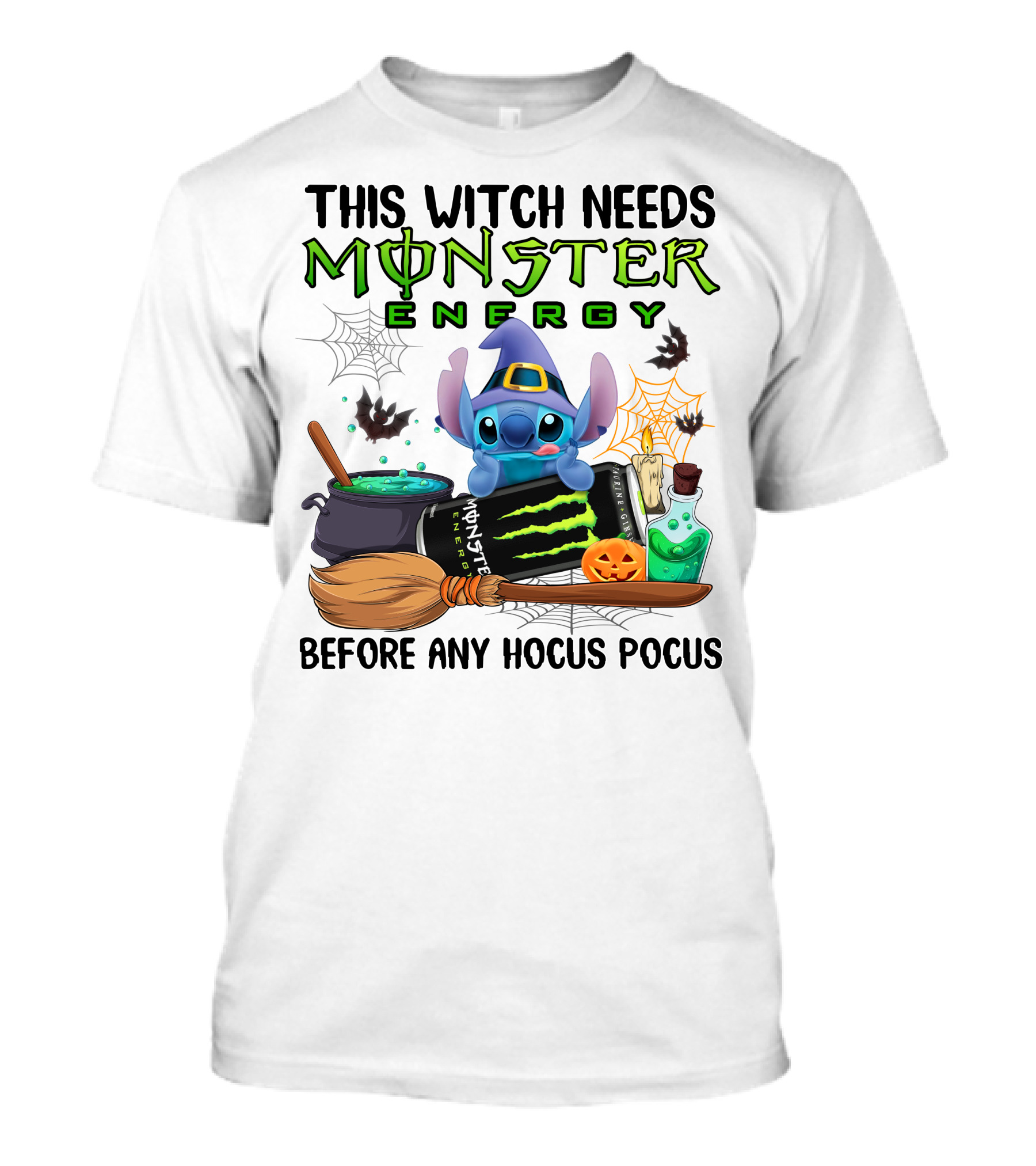 This Witch Needs Monster Energy Before Any Hocus Pocus Stitch Halloween T-Shirt