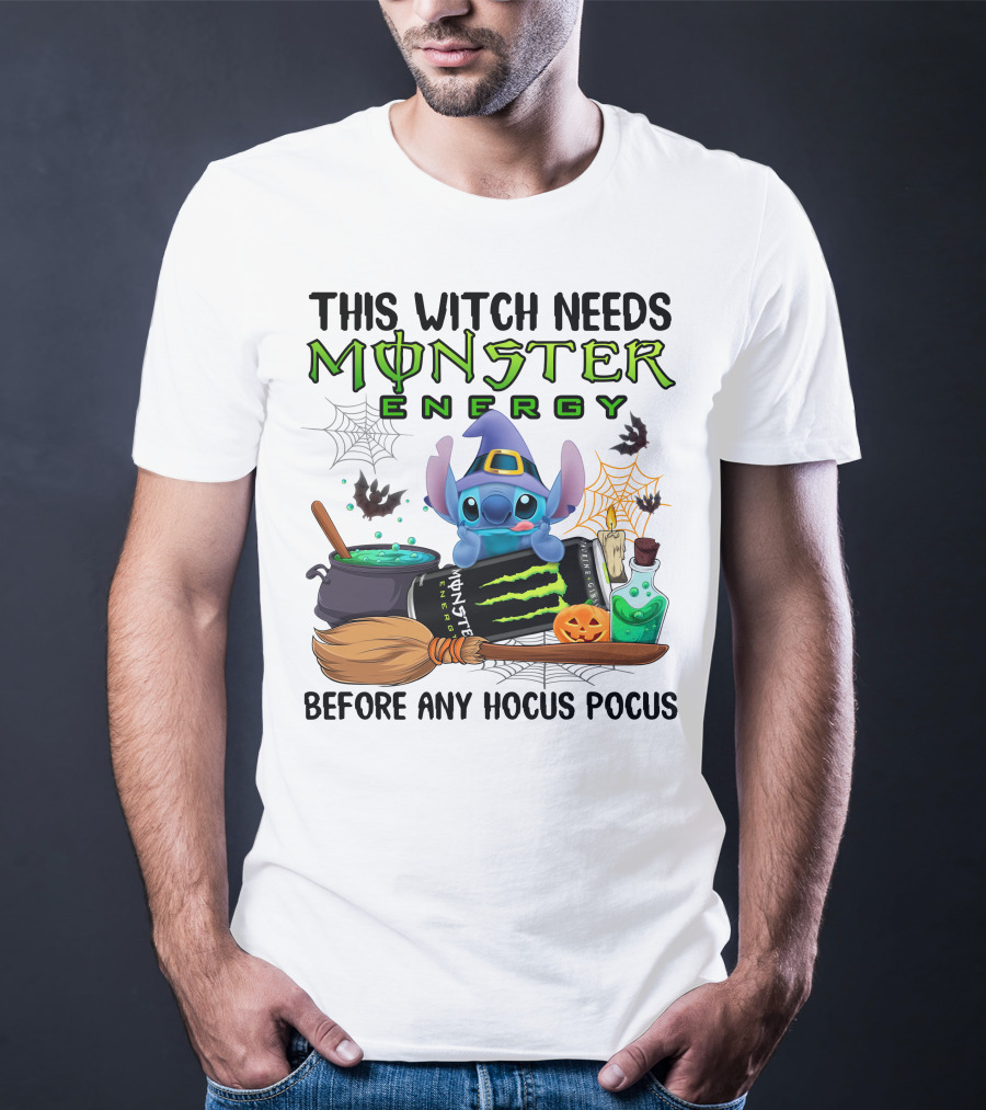 This Witch Needs Monster Energy Before Any Hocus Pocus Stitch Halloween T-Shirt