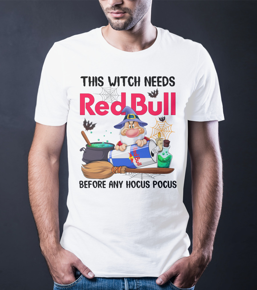 This Witch Needs Red Bull Before Any Hocus Pocus Grumpy Wizard And Bats Scene T-Shirt