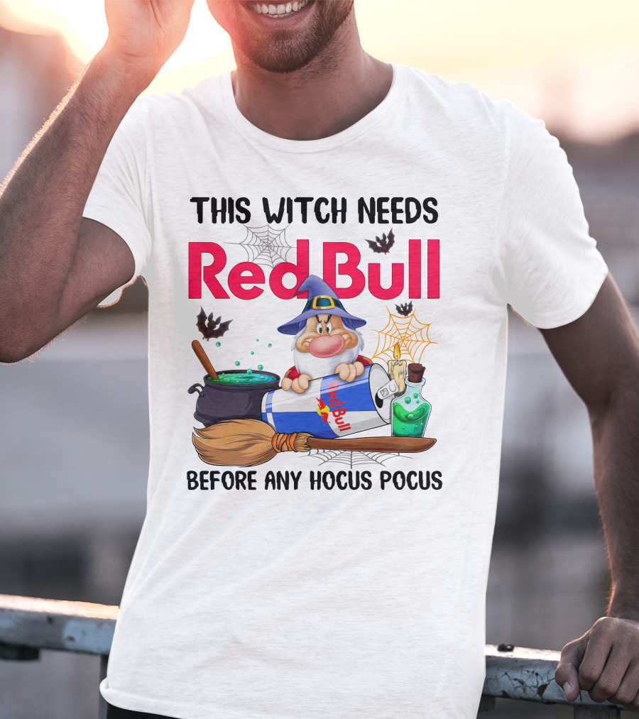 This Witch Needs Red Bull Before Any Hocus Pocus Grumpy Wizard And Bats Scene T-Shirt