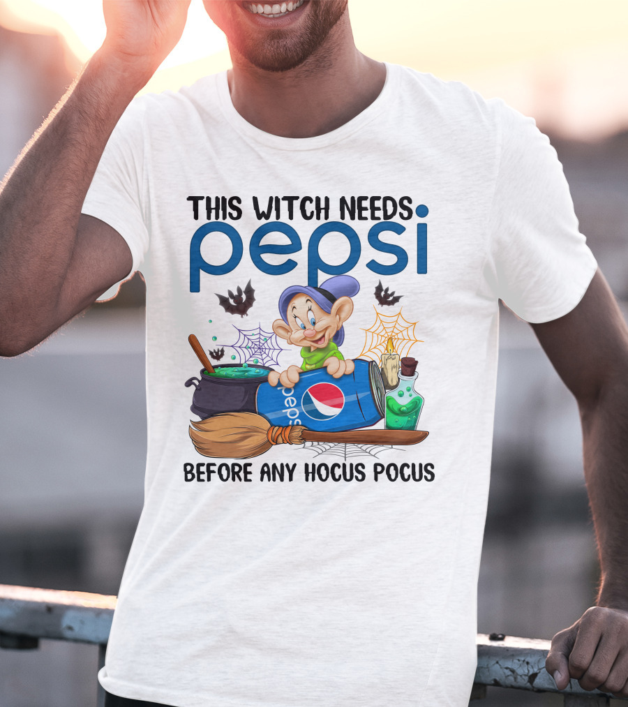 This Witch Needs Pepsi Before Any Hocus Pocus Dopey Cauldron Bats T-Shirt