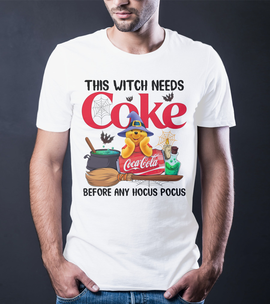 This Witch Needs Coke Coca-Cola Hocus Pocus Pooh Wizard Hat Broom Cauldron Potion T-Shirt