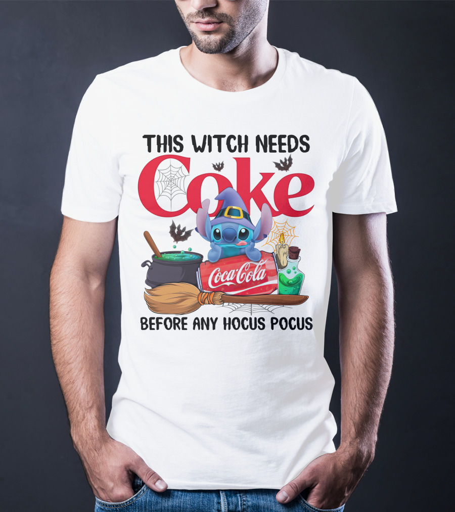 This Witch Needs Coke Before Any Hocus Pocus Coca-Cola Stitch Halloween T-Shirt
