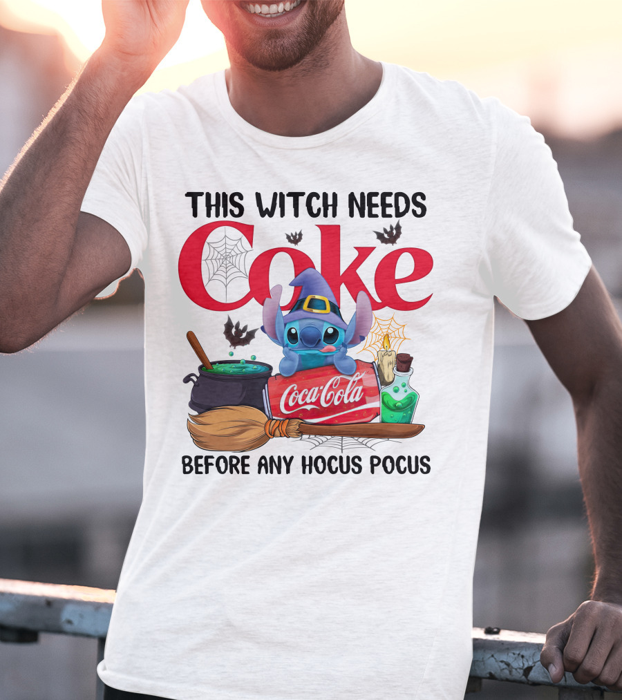 This Witch Needs Coke Before Any Hocus Pocus Coca-Cola Stitch Halloween T-Shirt