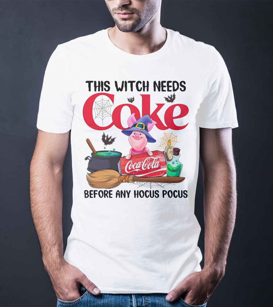 This Witch Needs Coke Before Any Hocus Pocus Piglet Coca-Cola Halloween T-Shirt