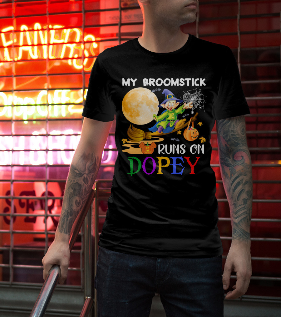 My Broomstick Runs On Dopey Halloween Moon Magic T-Shirt